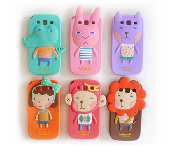 卡通動物硅膠手機殼，全包防摔手機套-硅膠套